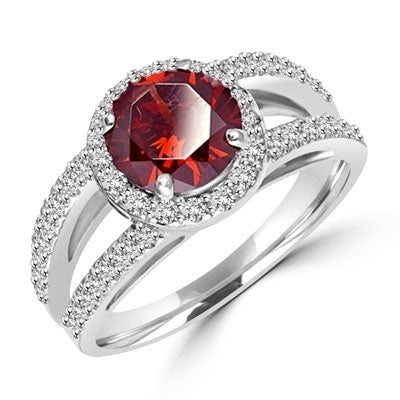 Diamond Essence designer ring with 2.0 ct Round Chocolate Essence center surrounded by Round stones, 2.50 Cts. T.W. set in 14K Solid White Gold.