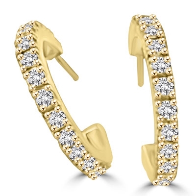 Sparkling Half hoop earrings with Diamond essence round brilliant stones  set in 14k Solid Yellow Gold, 3.6