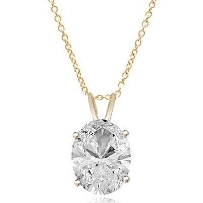 Prong Set Solitaire Pendant with Synthetic Oval Cut Diamond by Diamond  Essence set in 14K Solid Yellow Gold