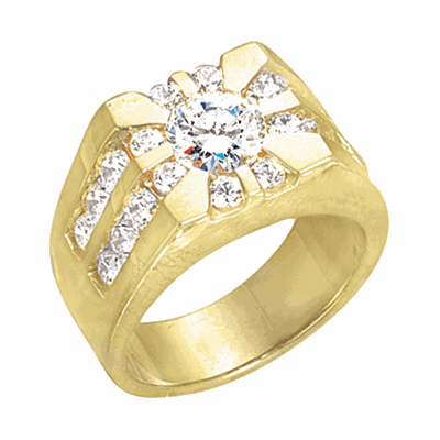 Channel Set Designer Ring with Round Brilliant Stone and Melee Diamonds ...