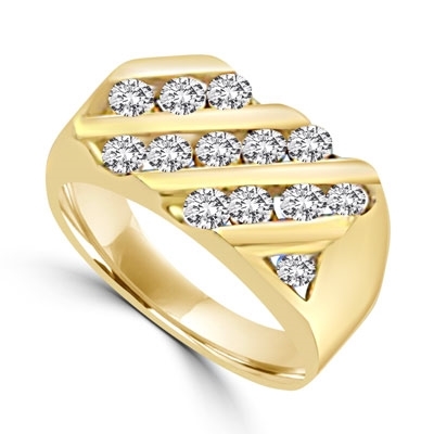 14K Solid Yellow Gold man's ring with round Diamond Joy stones, total ...