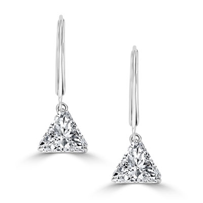 Prong Set Lever back Earring with Faux Triangle Cut Brilliant Diamond by  Diamond Essence set in Sterling Silver