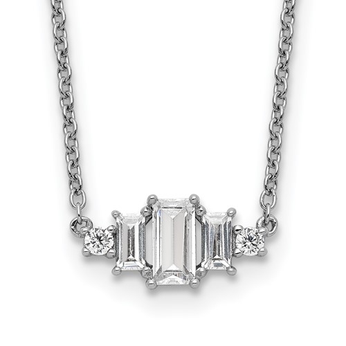 Platinum plated pendant set with emerald cut solitaire -