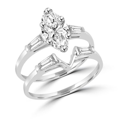 Platinum Plated Sterling Silver Marquise Offset Solitaire Ring 