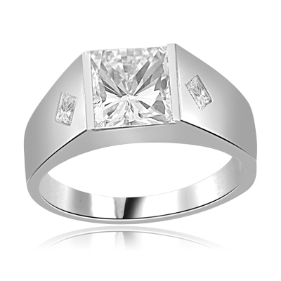 14K Solid White Gold man’s wide ring with a hefty channel-set 1.25 ct ...